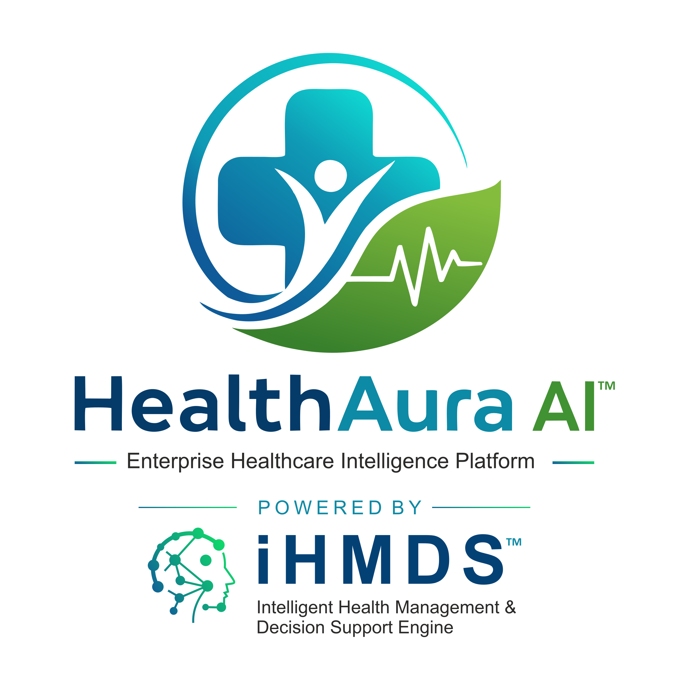 HealthAura AI official logo, powered by iHMDS